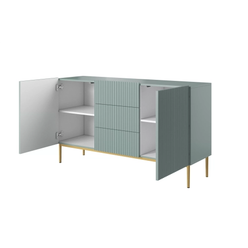 Komoda Nicole 150 cm z szufladami i półkami - szałwia / złote nóżki - Limitowana oferta